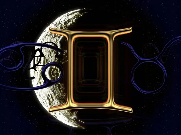 ジェミニの前に金の占星術記号 — ストック写真