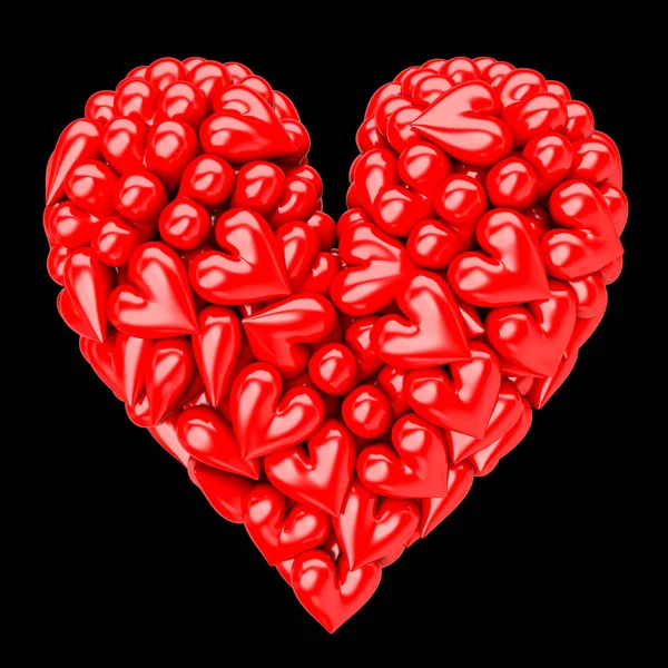 黑色背景的小红色塑料心制成的心脏 — 图库照片
