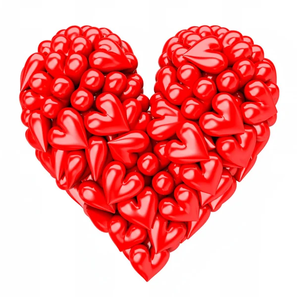 Ett Hjärta Gjort Små Röda Plast Hjärtan Vit Bakgrund — Stockfoto