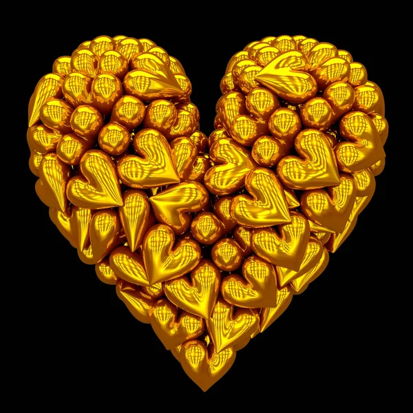 Heart Made Small Golden Hearts Black Background — Stock Photo, Image