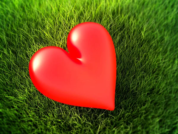 Красное Сердце Траве — стоковое фото