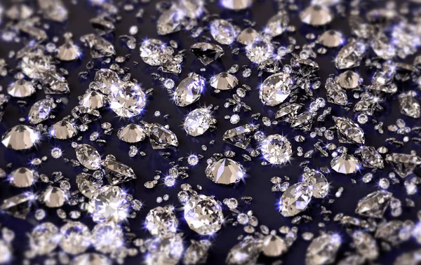 Lot Diamonds Glossy Reflective Plane Blue Tint Depth Field — Stock Photo, Image