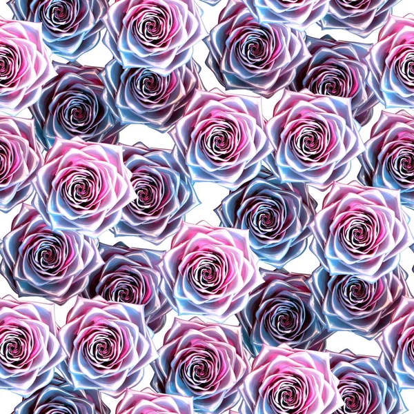 Naadloos Patroon Van Blauwe Roze Gekleurde Metallic Rozen — Stockfoto
