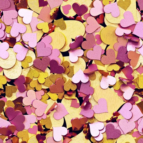 Seamless Pattern Pink Golden Decorative Hearts — Stock Photo, Image