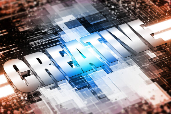 Futuristic background with the word 'CREATIVE' on an electronic background