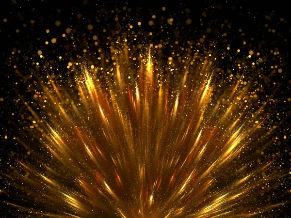 Декоративный Взрыв Золотых Бокехов Крошечных Частиц Черном Фоне Глубиной Резкости Стоковое Фото