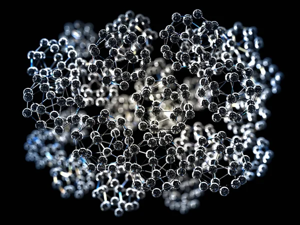 Close Group Spherical Nanoparticles Glass Material Depth Field Black Background — Stock Photo, Image