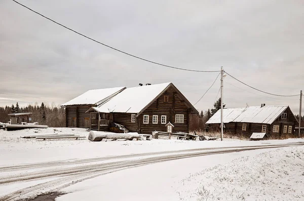 Rusko Karélie Dřevěný Dům Obci Kinerma Karélii Listopadu 2017 — Stock fotografie