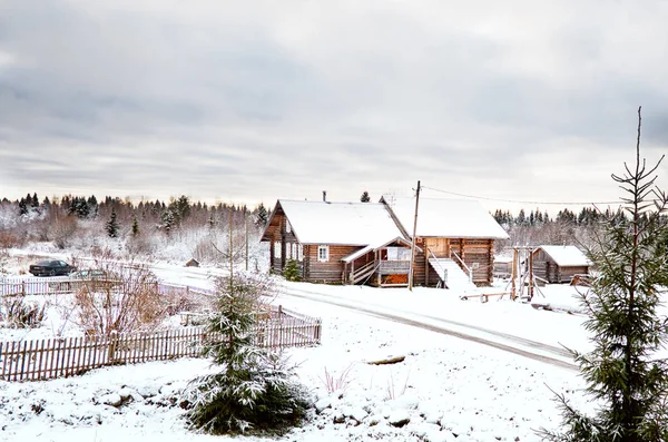 Russland Karelien Holzhaus Dorf Kinerma Karelien November 2017 — Stockfoto