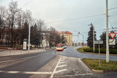 Litvanya. Vilnius. Vilnius sokakta tramvay. 31 Aralık 2017