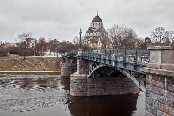 Литва Вильнюс Знаменская Церковь Возле Зверинского Моста Вильнюсе Декабрь 2017 — стоковое фото