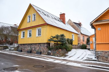 Litvanya. Trakai. Evler Trakai Litvanya göl Galve üzerinde. 31 Aralık 2017