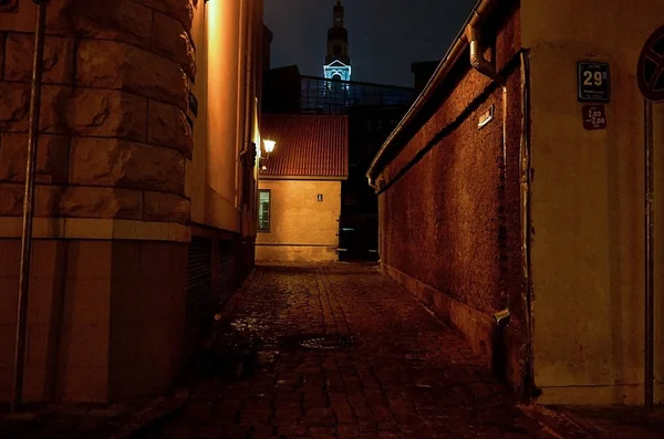 Łotwa Riga Nocne Ulice Rydze Boże Narodzenie Rydze Stycznia 2018 — Zdjęcie stockowe