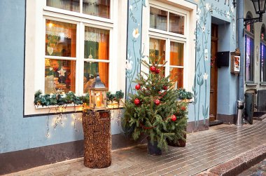Letonya. Riga. Riga Noel için Old Town sokaklarında. 01 Ocak 2018