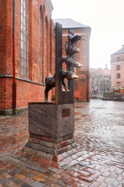 Letonya. Riga. Bremen müzisyenler de Riga eski kasaba anıt. 01 Ocak 2018