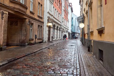 Letonya. Riga. Riga Noel için Old Town sokaklarında. 01 Ocak 2018