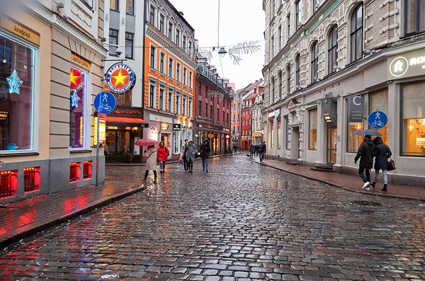 Letonia Riga Calles Del Casco Antiguo Riga Para Navidad Enero — Foto de Stock