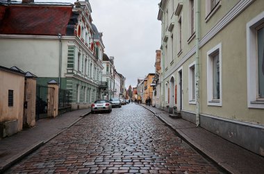 Estonya. Tallinn. Tallinn eski şehir tarihi evlerde. 2 Ocak 2018