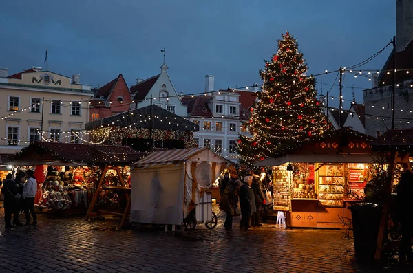 Estonia Tallinn Bellissimo Abete Rosso Mercatino Natale Nel Centro Storico — Foto Stock