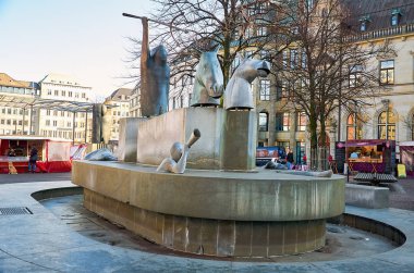 Almanya. Bremen. Neptün Çeşmesi, Bremen. 14 Şubat 2018