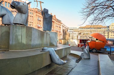 Almanya. Bremen. Neptün Çeşmesi, Bremen. 14 Şubat 2018