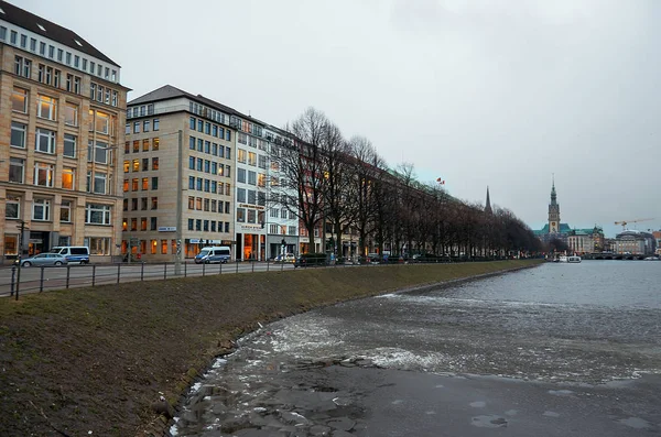 Germania Amburgo Lake Alster Amburgo Paesaggio Serale Febbraio 2018 — Foto Stock