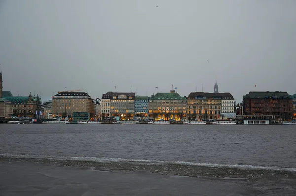 Germania Amburgo Lake Alster Amburgo Paesaggio Serale Febbraio 2018 — Foto Stock