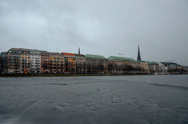 Germania Amburgo Lake Alster Amburgo Paesaggio Serale Febbraio 2018 — Foto Stock