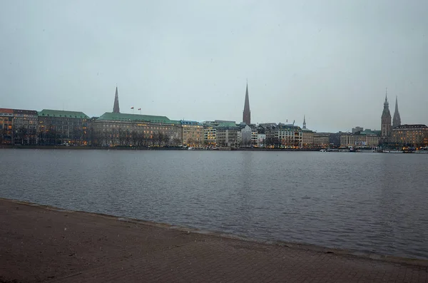 Germania Amburgo Lake Alster Amburgo Paesaggio Serale Febbraio 2018 — Foto Stock