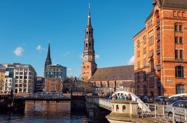 Almanya. Hamburg Hamburg'ın Cityscape. 13 Şubat 2018