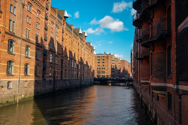 Německo Hamburg Město Stodola Cihel Domy Hamburku Února 2018 — Stock fotografie