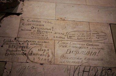 Almanya. Berlin. Sovyet askerleri de Berlin Reichstag yazıtları. 16 Şubat 2018