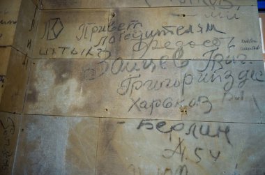 Almanya. Berlin. Sovyet askerleri de Berlin Reichstag yazıtları. 16 Şubat 2018