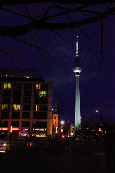 Niemcy Berlin Nocna Panorama Berlina Lutego 2018 — Zdjęcie stockowe