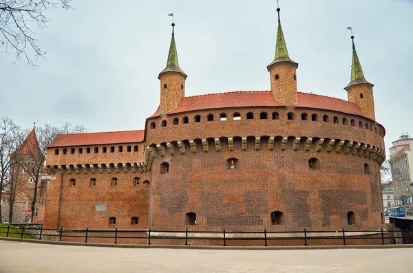 Polska Kraków Barbican Kraków Pomnik Historyczny Architektoniczny Krakowie Lutego 2018 — Zdjęcie stockowe