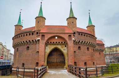 Polonya. Krakow. Krakow Barbican-Krakow tarihi ve mimari anıt. 21 Şubat 2018