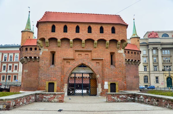 Polska Kraków Barbican Kraków Pomnik Historyczny Architektoniczny Krakowie Lutego 2018 — Zdjęcie stockowe