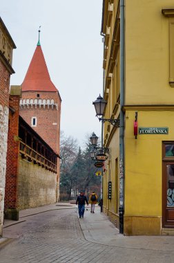 Polonya. Krakow. Krakow şehrinin evleri ve caddeleri. Şehir manzarası. 21 Şubat 2018