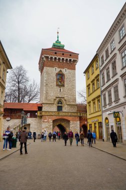 Polonya. Krakow. Krakow şehrinin evleri ve caddeleri. Şehir manzarası. 21 Şubat 2018