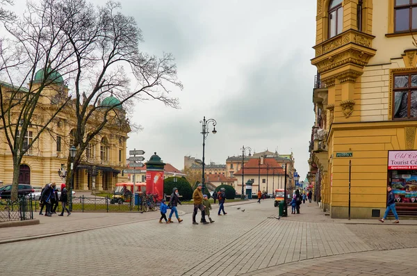 Polonia Cracovia Casas Calle Ciudad Cracovia Paisaje Urbano Febrero 2018 — Foto de Stock