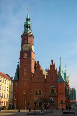 Polonya. Wroclaw evleri ve Wroclaw şehrinin sokakları. Cityscape. 20 Şubat 2018