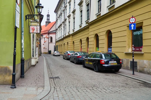 Pologne Cracovie Maisons Rue Ville Cracovie Paysage Urbain Février 2018 — Photo