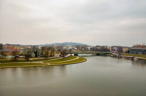 Polonia Cracovia Casas Calle Ciudad Cracovia Paisaje Urbano Febrero 2018 — Foto de Stock