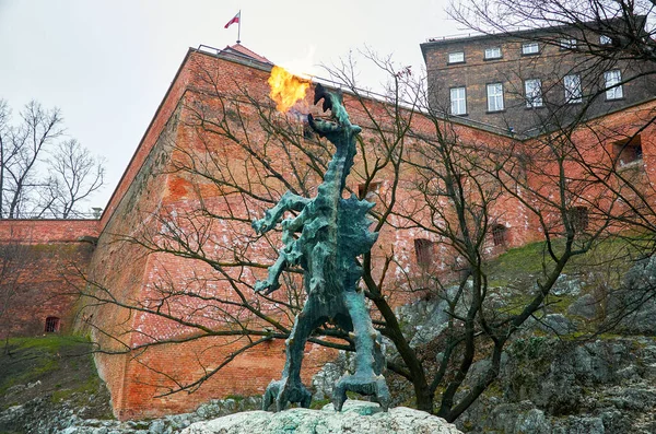 Pologne Cracovie Sculpture Dragon Wawel Cracovie Février 2018 — Photo