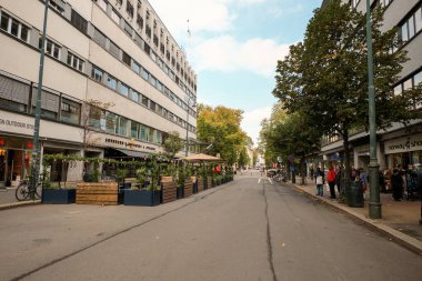 Norveç. Oslo. Oslo 'nun evleri ve sokakları. Sonbahar şehri. 18 Eylül 2018