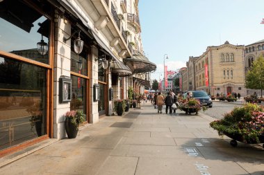 Norveç. Oslo. Oslo 'nun evleri ve sokakları. Sonbahar şehri. 18 Eylül 2018