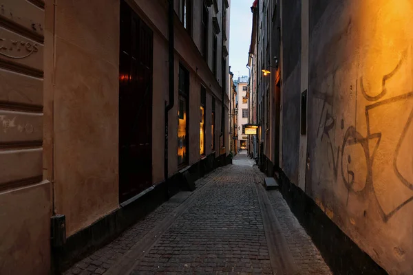 Suecia Estocolmo Casas Calles Estocolmo Las Luces Noche Paisaje Urbano — Foto de Stock