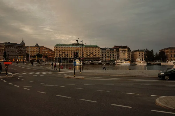 Suède Stockholm Maisons Rues Stockholm Dans Les Lumières Soir Paysage — Photo