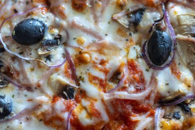 iştah açıcı arka plan pepperoni pizza closeup çerçeveyi dolduran.