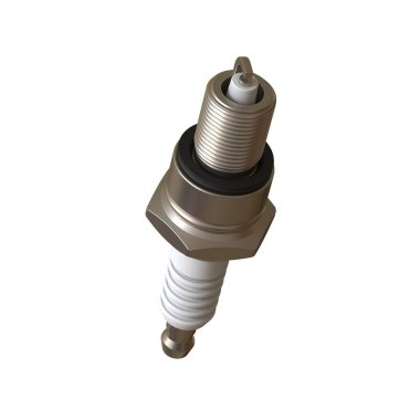 Ateşleme için araba bujisi, kullandıktan sonra buji, beyaz arkaplanda izole, çelik, seramik, alüminyum şeklinde. Yüksek çözünürlükte mükemmel kalitede 3D görüntüleme